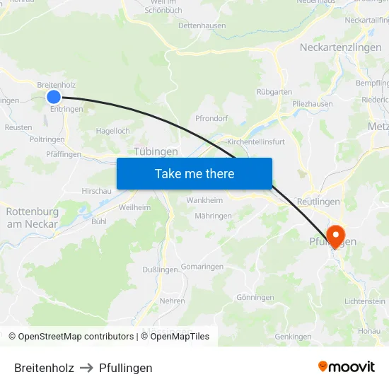 Breitenholz to Pfullingen map