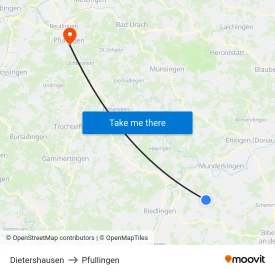 Dietershausen to Pfullingen map