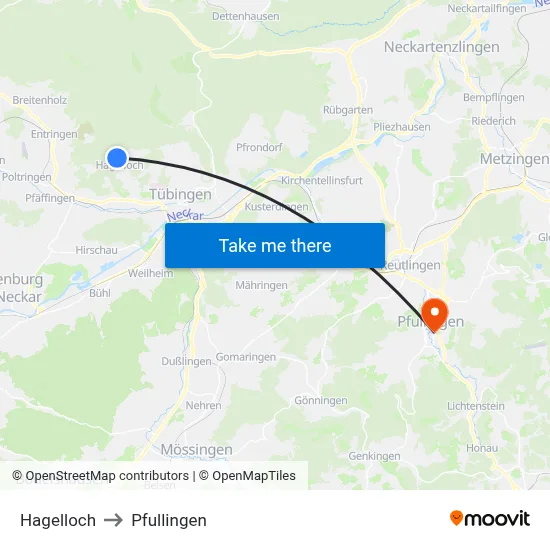 Hagelloch to Pfullingen map