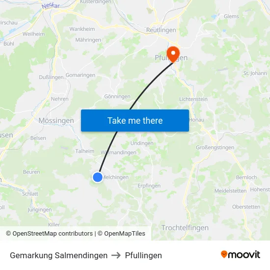 Gemarkung Salmendingen to Pfullingen map