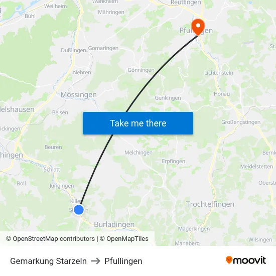 Gemarkung Starzeln to Pfullingen map