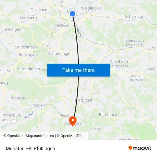 Münster to Pfullingen map