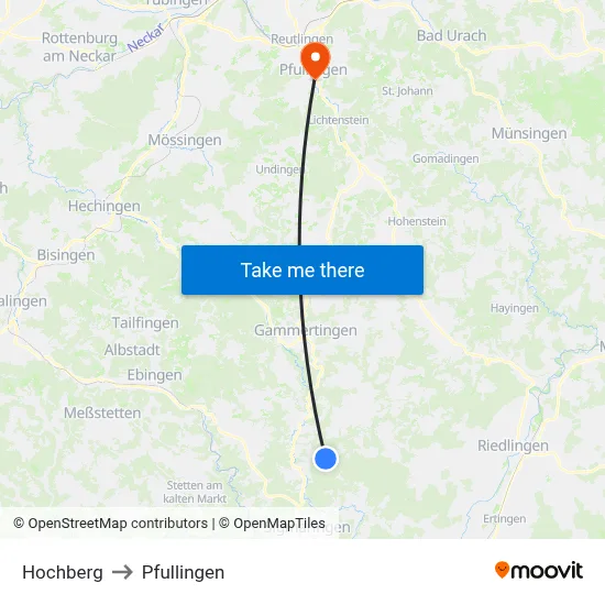 Hochberg to Pfullingen map