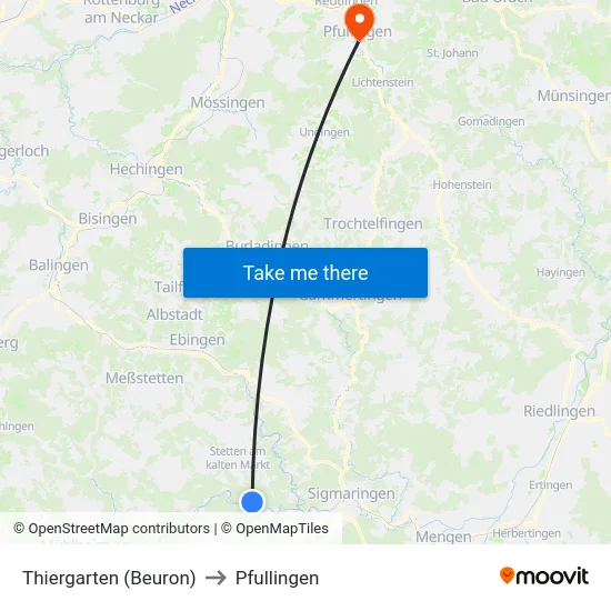 Thiergarten (Beuron) to Pfullingen map