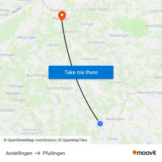 Andelfingen to Pfullingen map