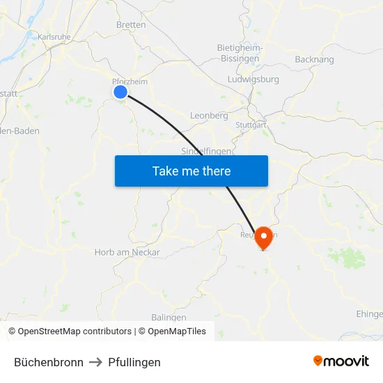 Büchenbronn to Pfullingen map