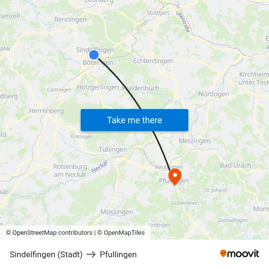 Sindelfingen (Stadt) to Pfullingen map