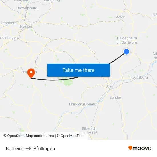 Bolheim to Pfullingen map