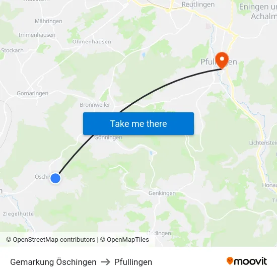 Gemarkung Öschingen to Pfullingen map