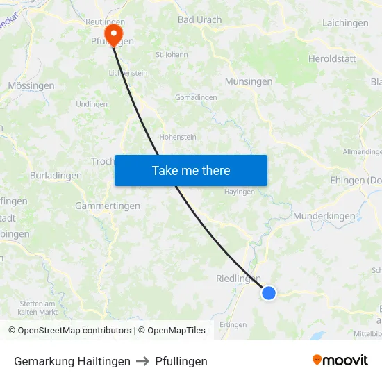 Gemarkung Hailtingen to Pfullingen map