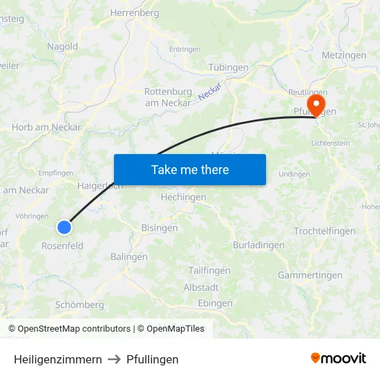 Heiligenzimmern to Pfullingen map