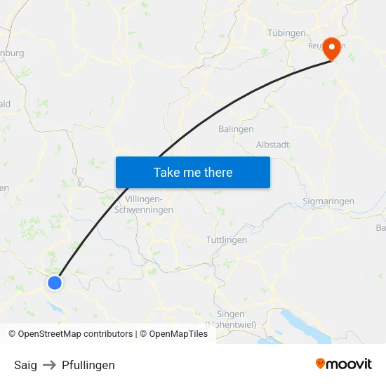 Saig to Pfullingen map