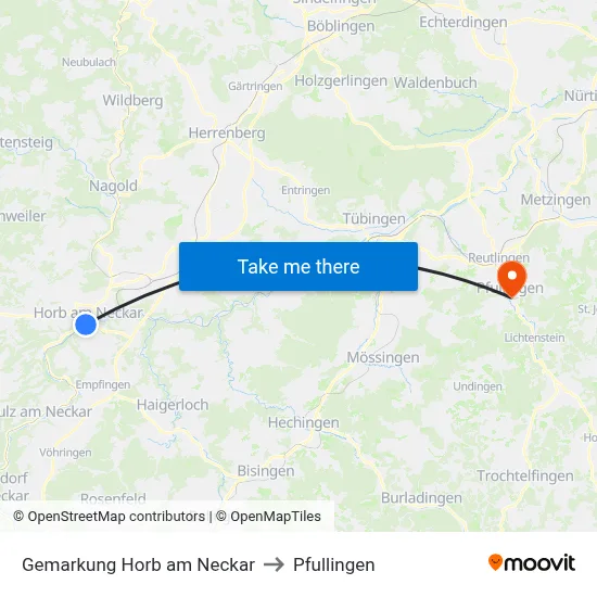 Gemarkung Horb am Neckar to Pfullingen map