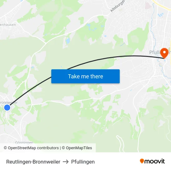 Reutlingen-Bronnweiler to Pfullingen map