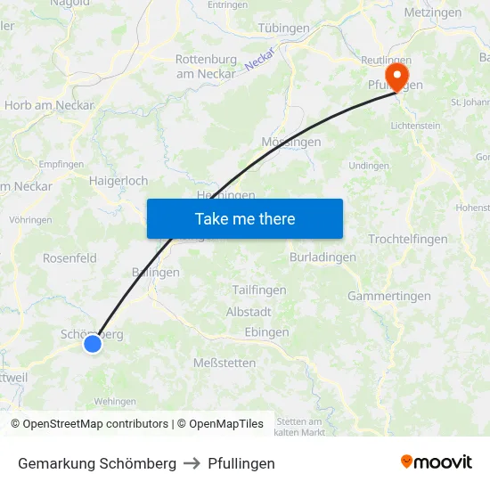 Gemarkung Schömberg to Pfullingen map