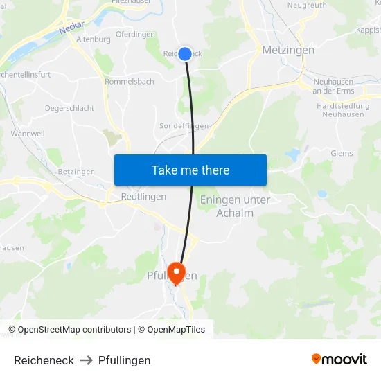 Reicheneck to Pfullingen map