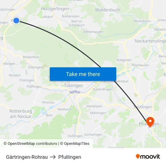 Gärtringen-Rohrau to Pfullingen map