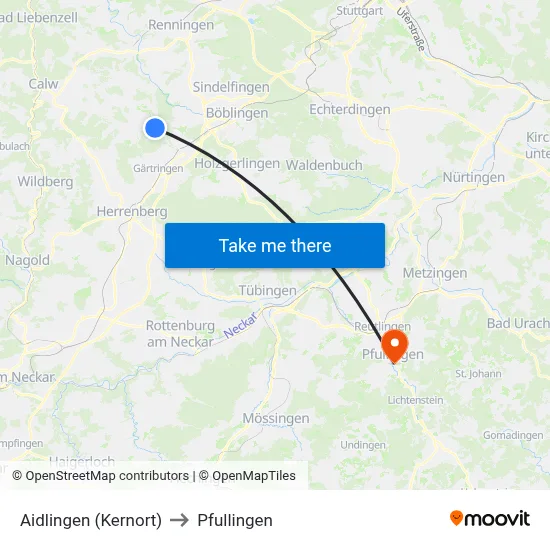 Aidlingen (Kernort) to Pfullingen map