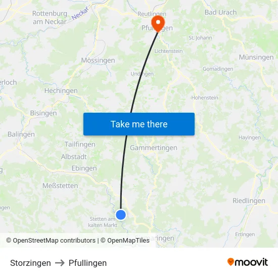 Storzingen to Pfullingen map