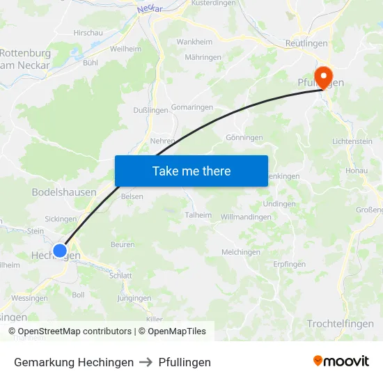 Gemarkung Hechingen to Pfullingen map