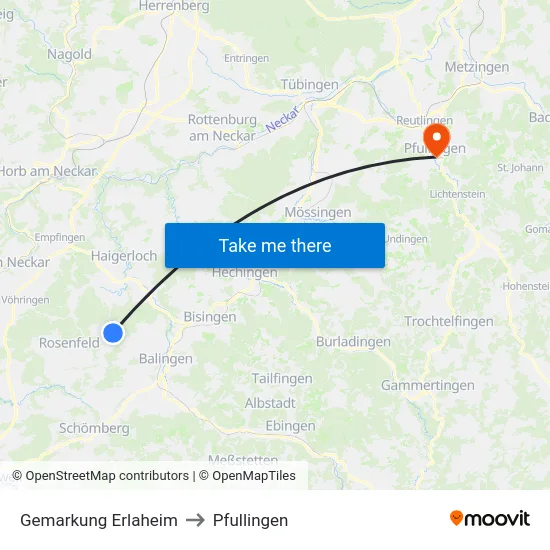Gemarkung Erlaheim to Pfullingen map