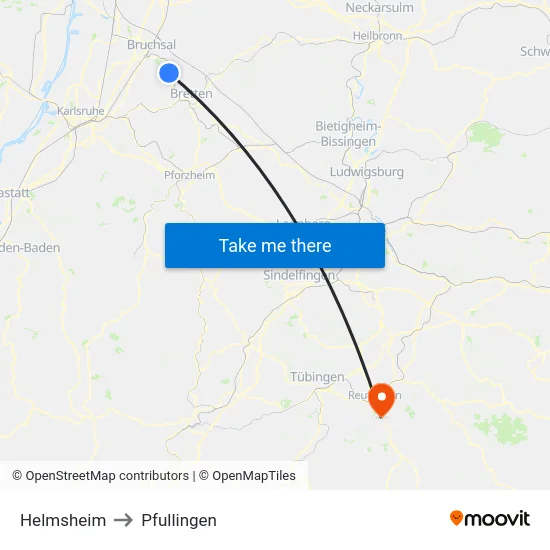 Helmsheim to Pfullingen map