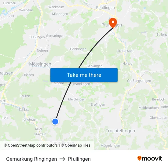 Gemarkung Ringingen to Pfullingen map