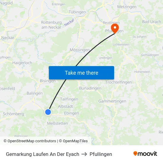 Gemarkung Laufen An Der Eyach to Pfullingen map