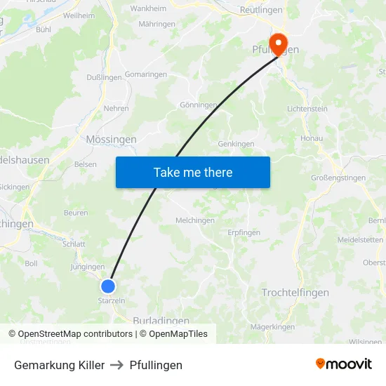 Gemarkung Killer to Pfullingen map