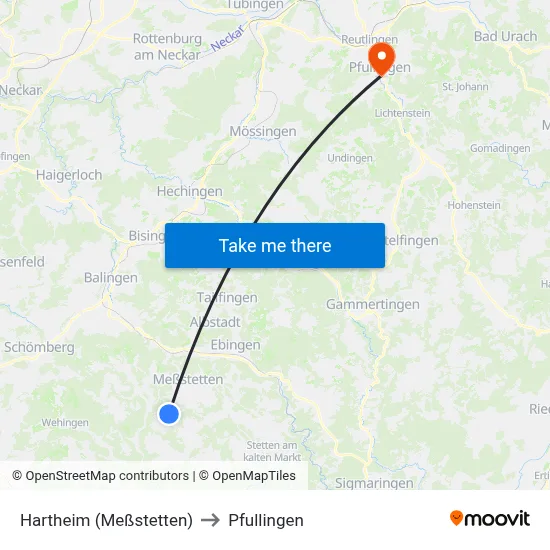 Hartheim (Meßstetten) to Pfullingen map