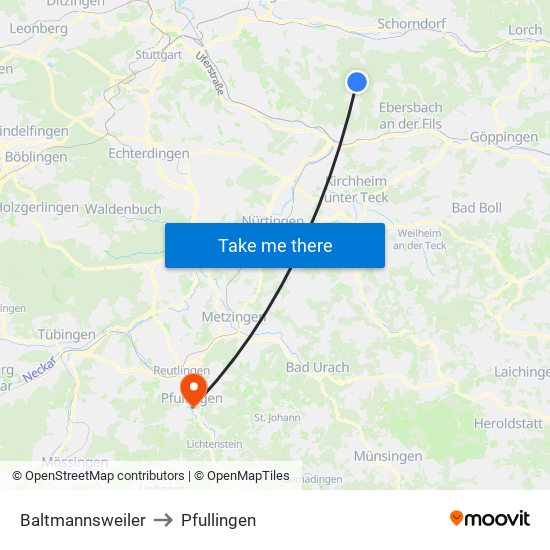 Baltmannsweiler to Pfullingen map