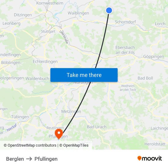 Berglen to Pfullingen map