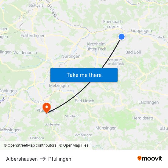 Albershausen to Pfullingen map
