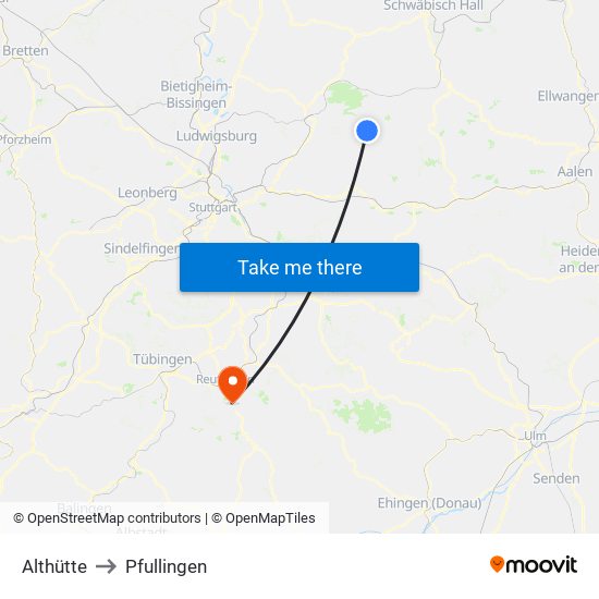 Althütte to Pfullingen map
