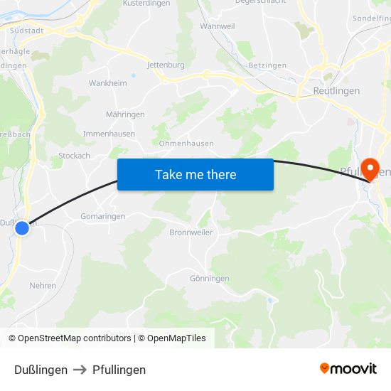 Dußlingen to Pfullingen map