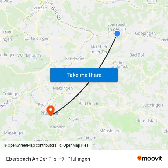 Ebersbach An Der Fils to Pfullingen map