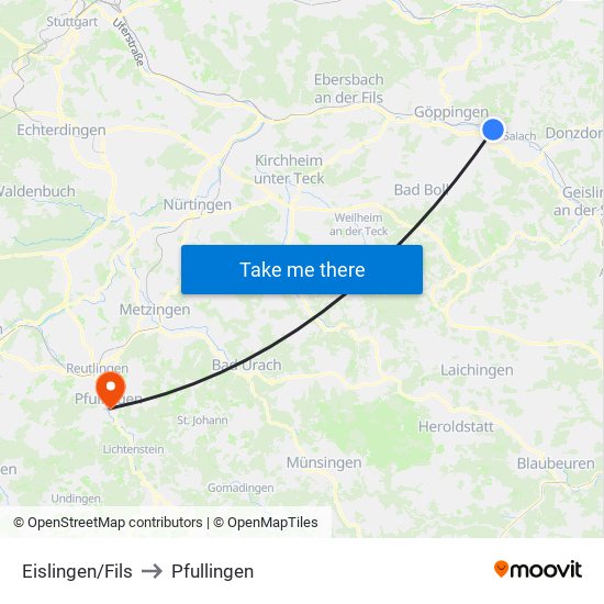 Eislingen/Fils to Pfullingen map