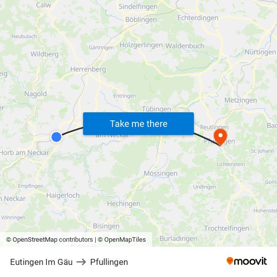 Eutingen Im Gäu to Pfullingen map