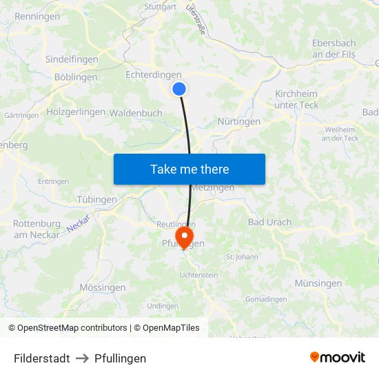 Filderstadt to Pfullingen map