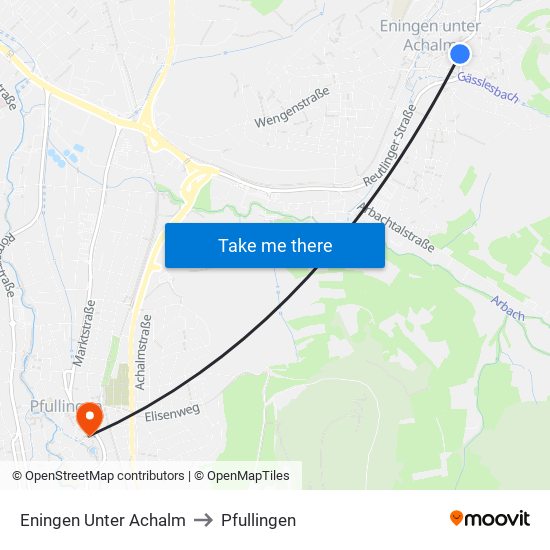 Eningen Unter Achalm to Pfullingen map