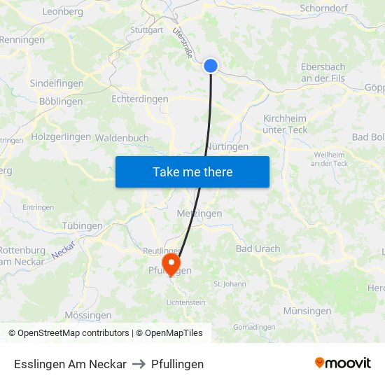 Esslingen Am Neckar to Pfullingen map