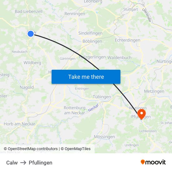 Calw to Pfullingen map