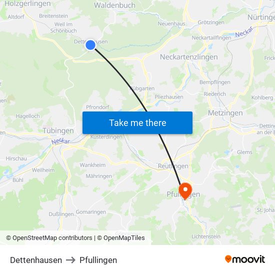 Dettenhausen to Pfullingen map