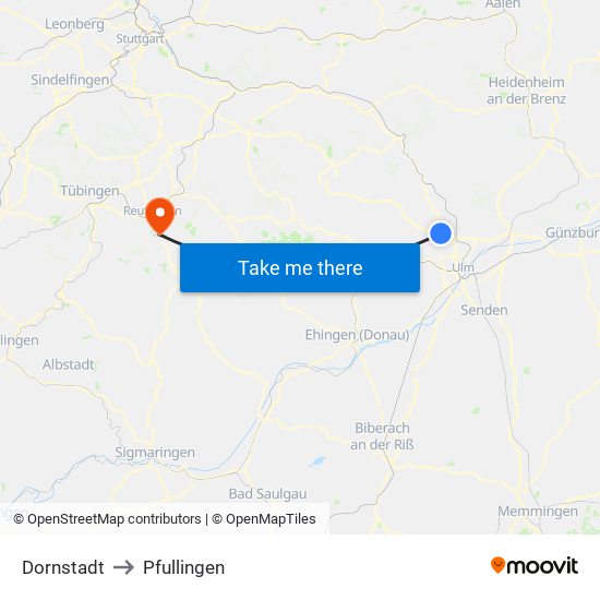 Dornstadt to Pfullingen map