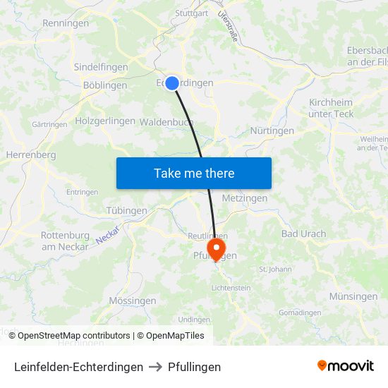 Leinfelden-Echterdingen to Pfullingen map