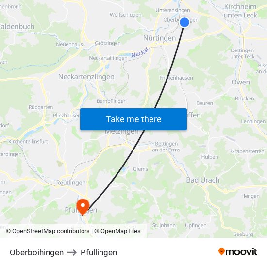 Oberboihingen to Pfullingen map