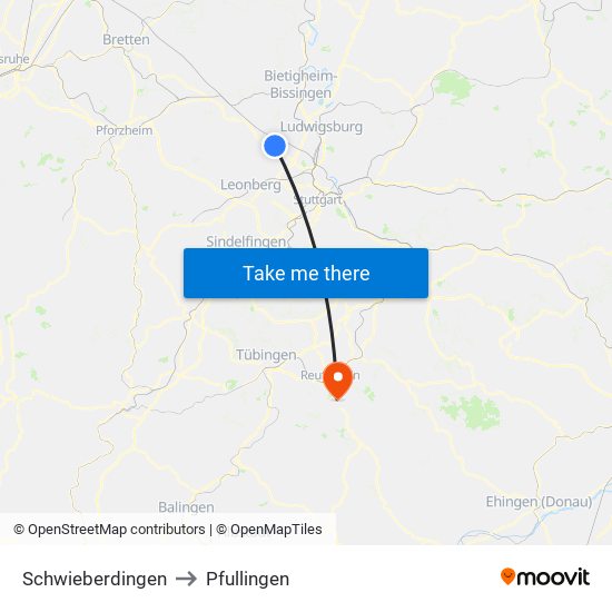 Schwieberdingen to Pfullingen map