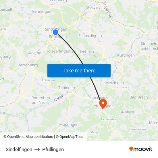 Sindelfingen to Pfullingen map