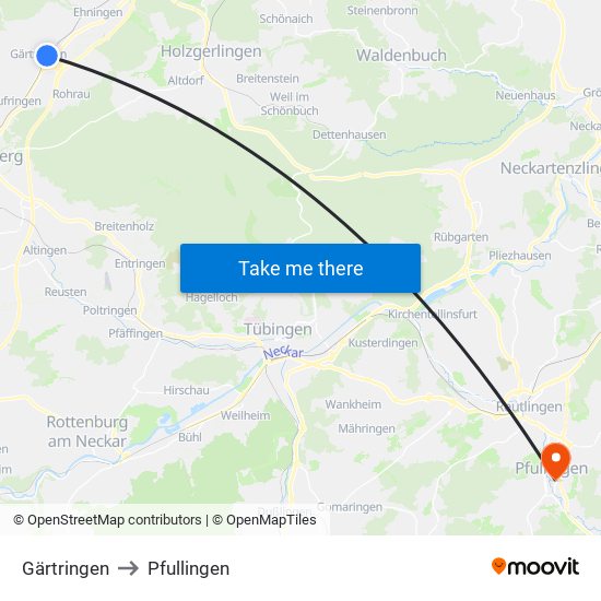 Gärtringen to Pfullingen map