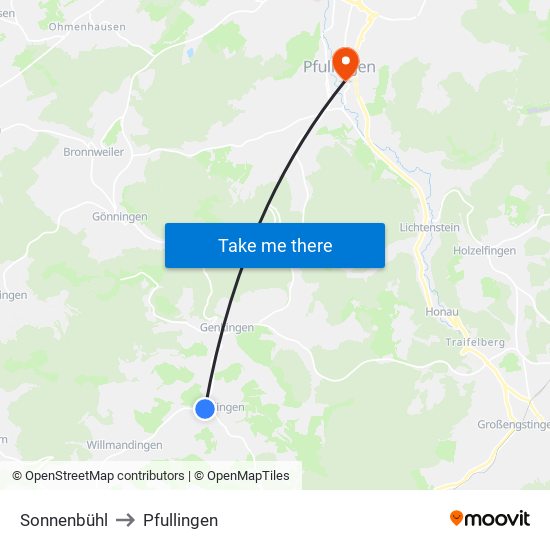 Sonnenbühl to Pfullingen map